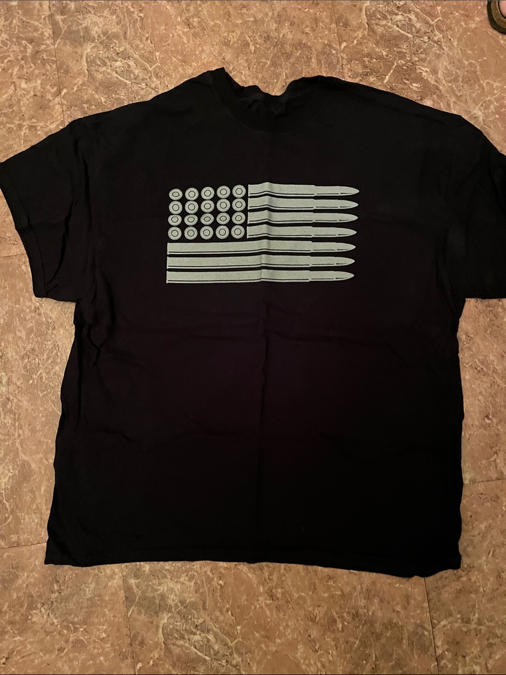 Black Graphic T-Shirt with Bullet Flag Print